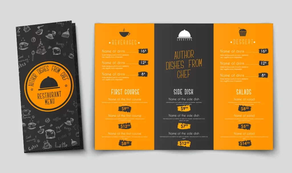Menu de restaurant et cartes de présentation
